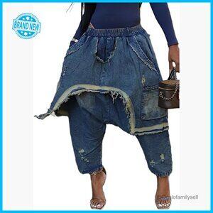 Y2K Barrel Jeans Drop Crotch Cargo Pocket Streetwear Baggy Harem Pants